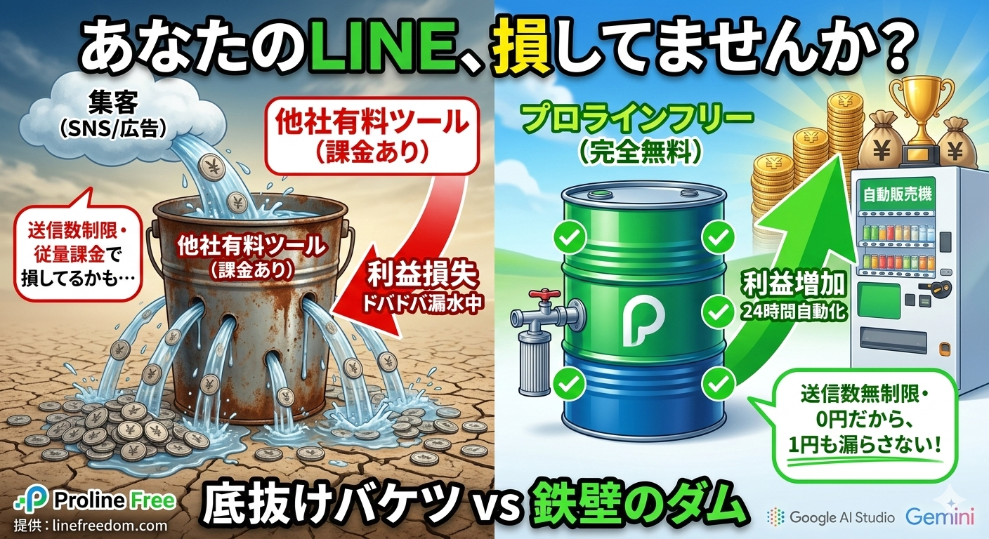 LINE集客の「バケツの穴」を塞げ！プロラインフリーで実現する損失ゼロの自動収益化