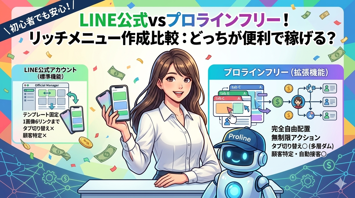 LINE公式だけでリッチメニューを作る方法とプロラインフリーで作成する方法の比較：どっちが便利？